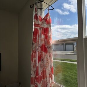 Elegant Red and White Floral Maxi Dress